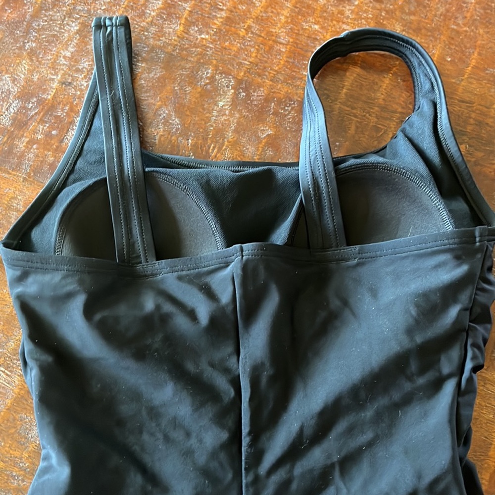 Speedo Solid Black Shirred Conservative One Piece… - image 8